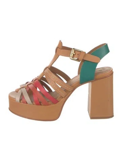 Pre-owned See By Chloé Leather Colorblock Pattern Gladiator Sandals In Brown