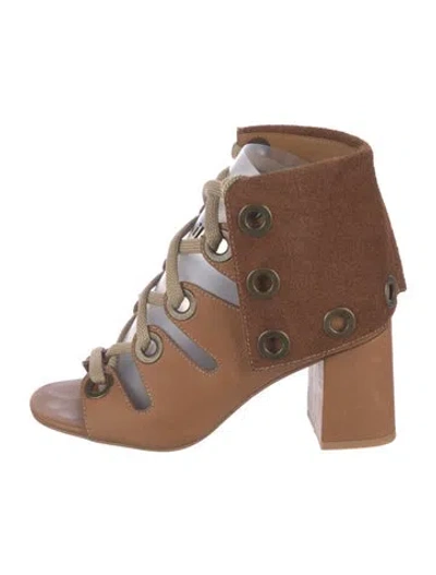 Pre-owned See By Chloé Leather Colorblock Pattern Gladiator Sandals In Neutral