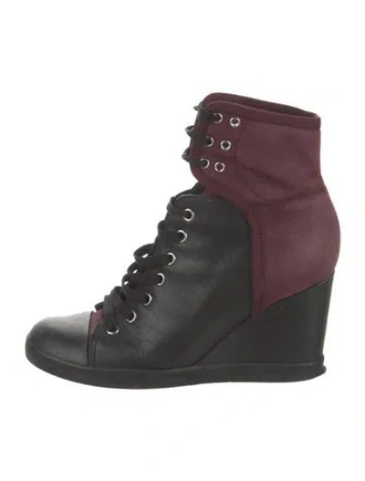Pre-owned See By Chloé Leather Colorblock Pattern Lace-up Boots In Black