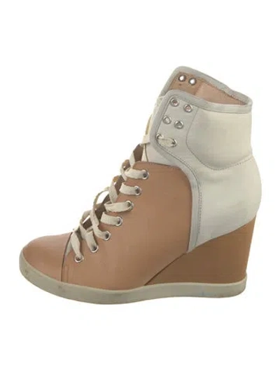 Pre-owned See By Chloé Leather Colorblock Pattern Lace-up Boots In Multi