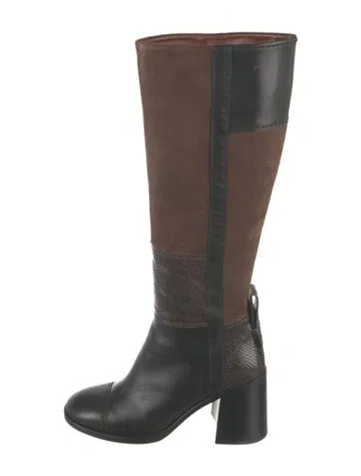 Pre-owned See By Chloé Leather Colorblock Pattern Riding Boots In Brown