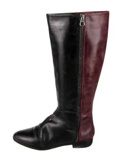 Pre-owned See By Chloé Leather Colorblock Pattern Riding Boots In Burgundy