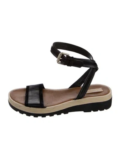 Pre-owned See By Chloé Leather Colorblock Pattern Sandals In Black
