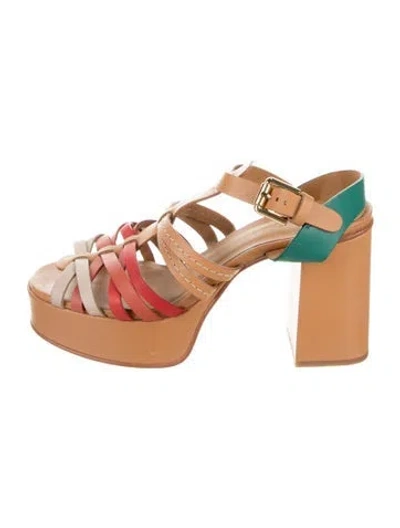 Pre-owned See By Chloé Leather Colorblock Pattern Sandals In Brown