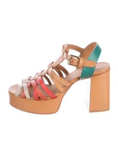 Pre-owned See By Chloé Leather Colorblock Pattern Sandals In Brown