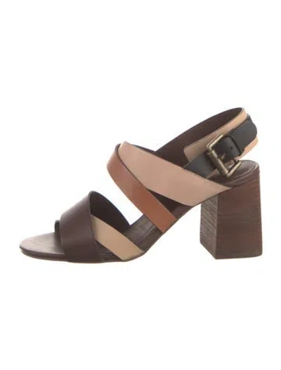 Pre-owned See By Chloé Leather Colorblock Pattern Sandals In Brown