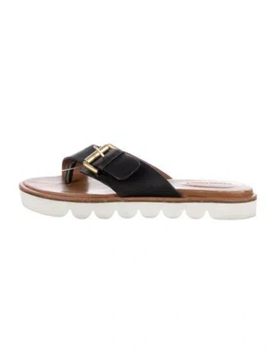 Pre-owned See By Chloé Leather Colorblock Pattern Slides In Black