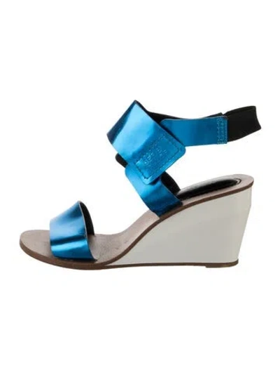 Pre-owned See By Chloé Leather Colorblock Pattern Slingback Sandals In Blue