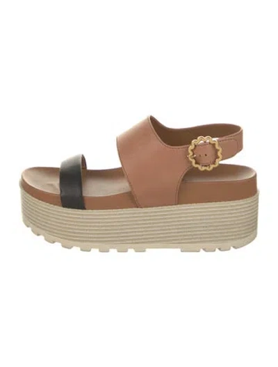 Pre-owned See By Chloé Leather Colorblock Pattern Slingback Sandals In Brown