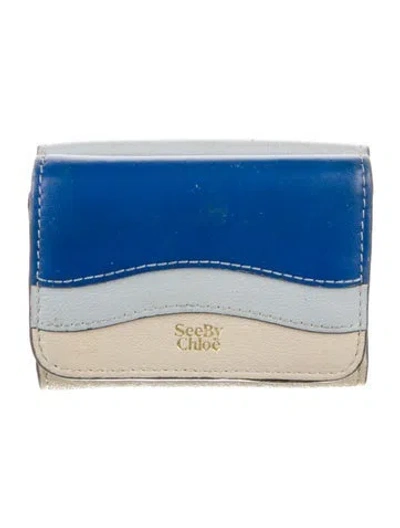 Pre-owned See By Chloé Leather Colorblock Pattern Wallet In Blue
