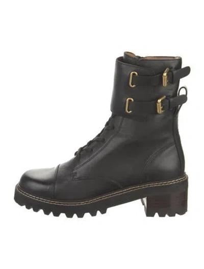 Pre-owned See By Chloé Leather Combat Boots In Black