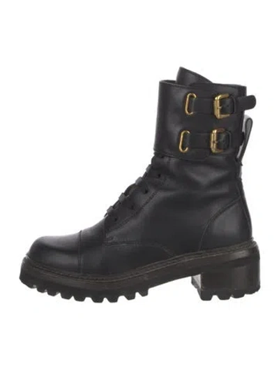 Pre-owned See By Chloé Leather Combat Boots In Black