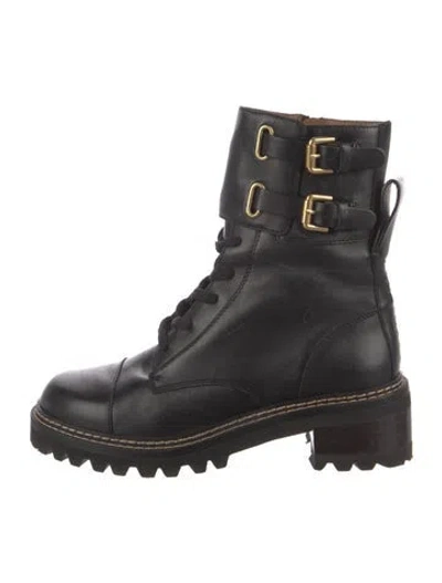 Pre-owned See By Chloé Leather Combat Boots In Black