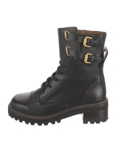 Pre-owned See By Chloé Leather Combat Boots In Black
