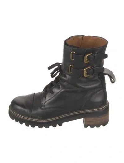 Pre-owned See By Chloé Leather Combat Boots In Black