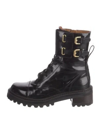Pre-owned See By Chloé Leather Combat Boots In Black