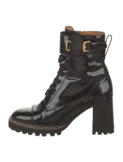 Pre-owned See By Chloé Leather Combat Boots In Black