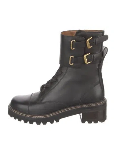 Pre-owned See By Chloé Leather Combat Boots In Black
