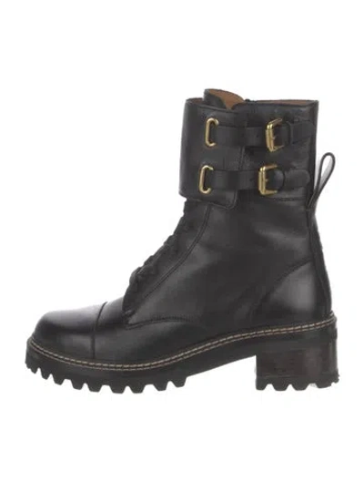 Pre-owned See By Chloé Leather Combat Boots In Black