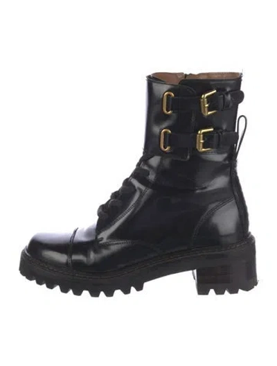 Pre-owned See By Chloé Leather Combat Boots In Black