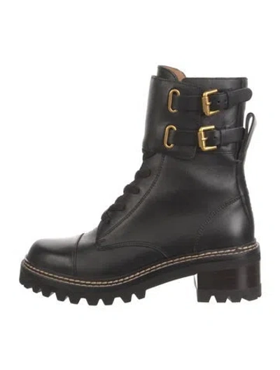 Pre-owned See By Chloé Leather Combat Boots In Black