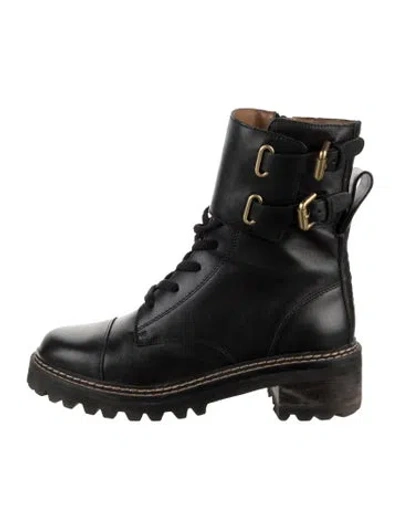Pre-owned See By Chloé Leather Combat Boots In Black