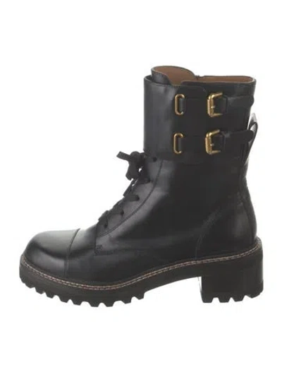 Pre-owned See By Chloé Leather Combat Boots In Black