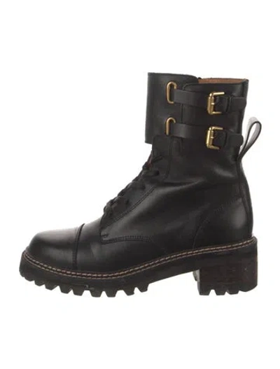 Pre-owned See By Chloé Leather Combat Boots In Black