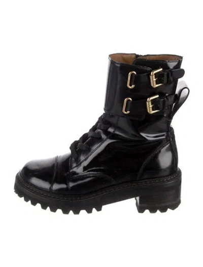 Pre-owned See By Chloé Leather Combat Boots In Black