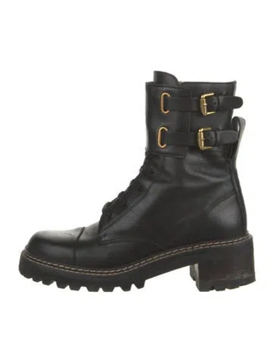 Pre-owned See By Chloé Leather Combat Boots In Black