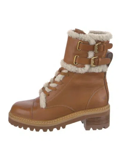 Pre-owned See By Chloé Leather Combat Boots In Brown