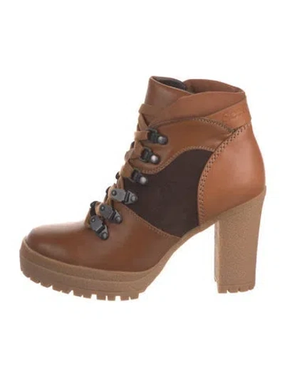 Pre-owned See By Chloé Leather Combat Boots In Brown