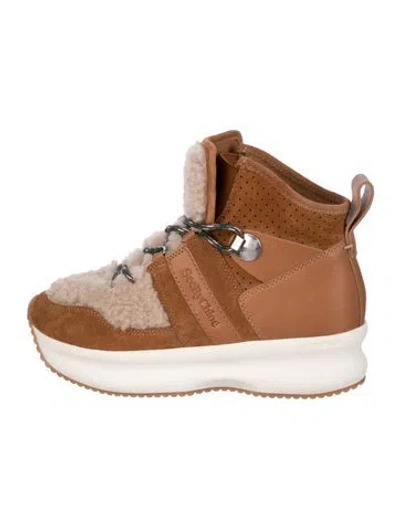 Pre-owned See By Chloé Leather Combat Boots In Brown/white
