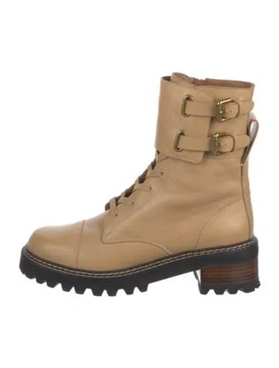 Pre-owned See By Chloé Leather Combat Boots In Neutral