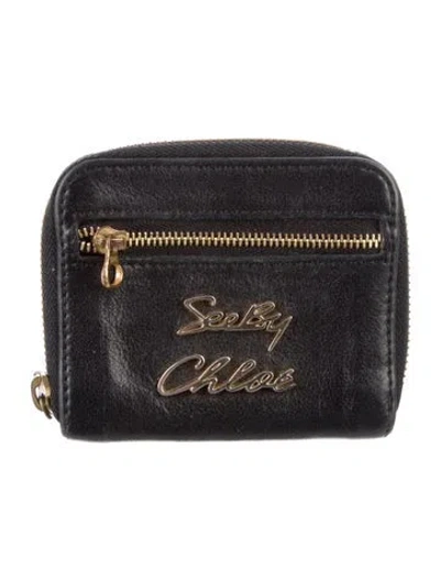 Pre-owned See By Chloé Leather Compact Wallet In Black