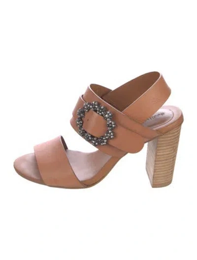Pre-owned See By Chloé Leather Crystal Embellishments Slingback Sandals In Brown