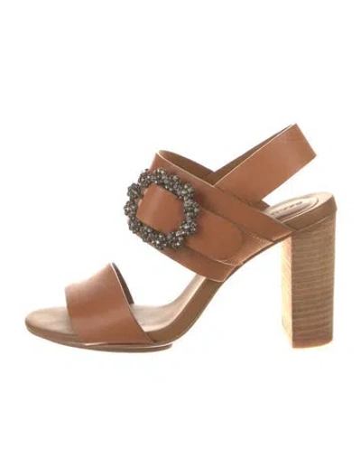 Pre-owned See By Chloé Leather Crystal Embellishments Slingback Sandals In Neutral
