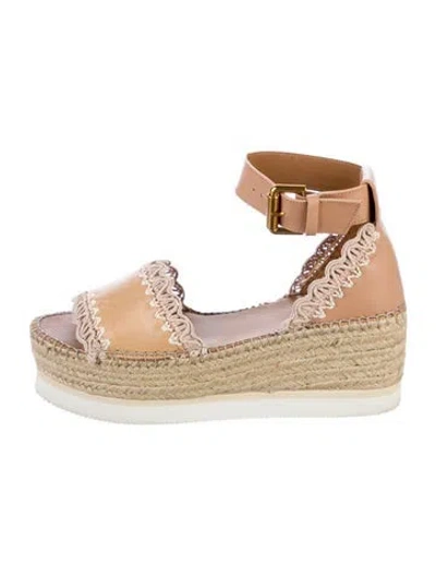 Pre-owned See By Chloé Leather Embroidered Accent Espadrilles In Pink