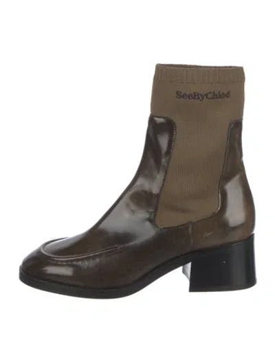 Pre-owned See By Chloé Leather Embroidered Accent Sock Boots In Green