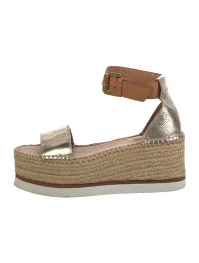 Pre-owned See By Chloé Leather Espadrilles In Gold