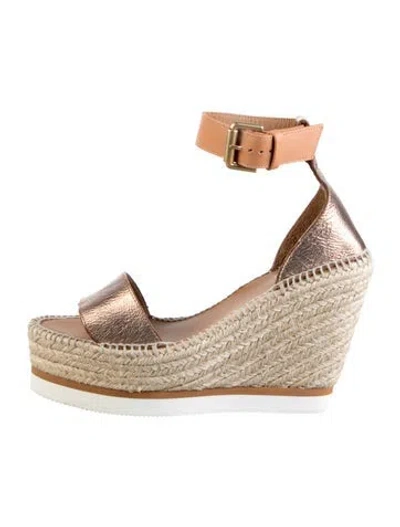 Pre-owned See By Chloé Leather Espadrilles In Gold