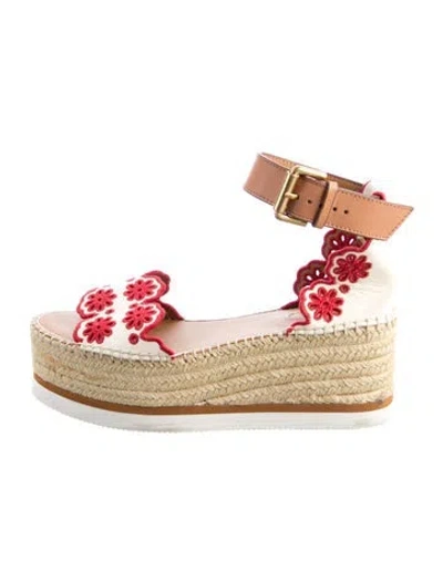 Pre-owned See By Chloé Leather Floral Print Espadrilles In Neutral