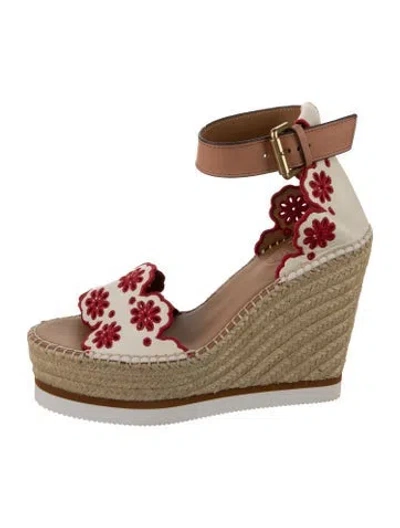 Pre-owned See By Chloé Leather Floral Print Espadrilles In White