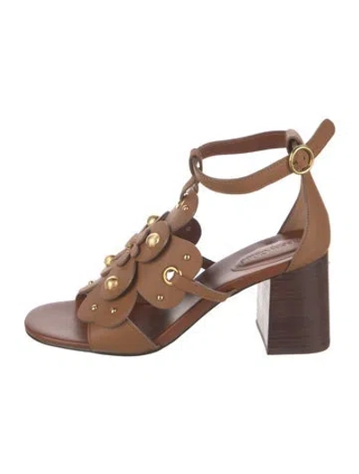 Pre-owned See By Chloé Leather Floral Print Sandals In Brown