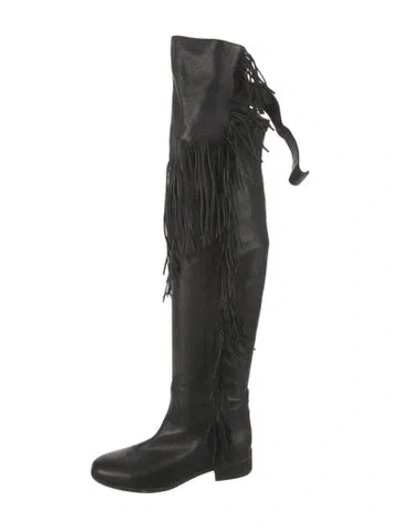 Pre-owned See By Chloé Leather Fringe Trim Accent Boots In Black