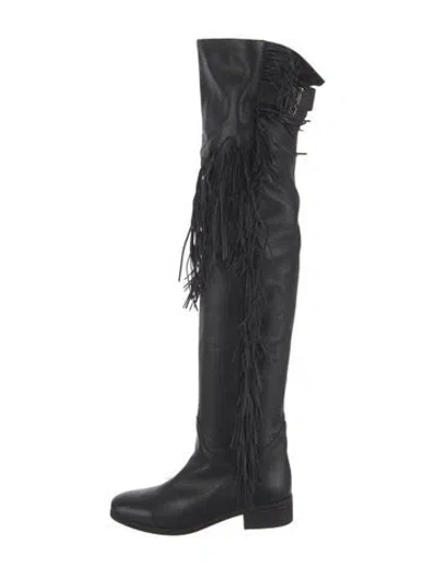 Pre-owned See By Chloé Leather Fringe Trim Accent Boots In Black