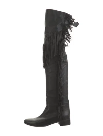 Pre-owned See By Chloé Leather Fringe Trim Accent Boots In Black