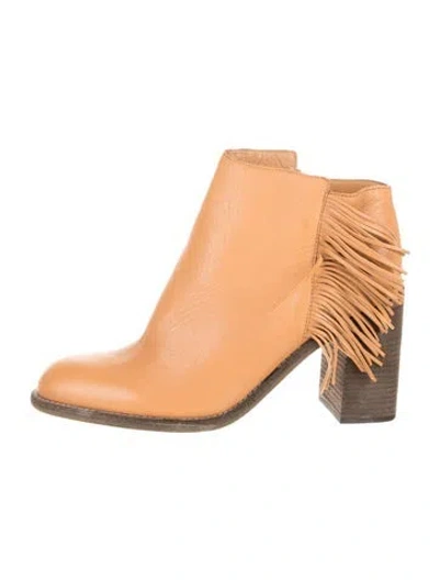 Pre-owned See By Chloé Leather Fringe Trim Accent Boots In Brown