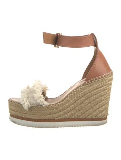 Pre-owned See By Chloé Leather Fringe Trim Accent Espadrilles In Brown