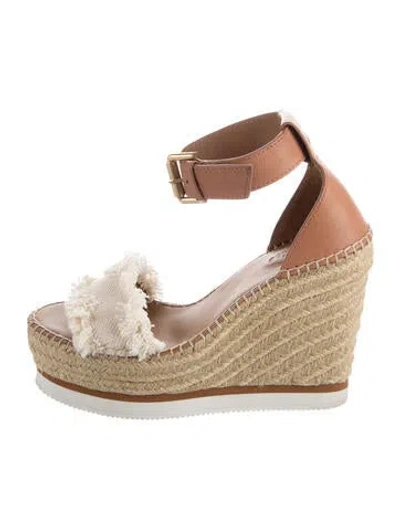 Pre-owned See By Chloé Leather Fringe Trim Accent Espadrilles In Brown